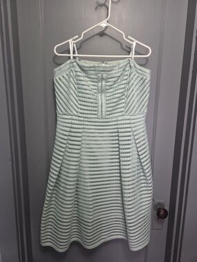 New York & Company Mint Crochet Fit & Flare Dress with Spaghetti Straps